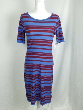 LulaRoe Julia Dress Womens Small Multicolor Stretch Blue Red Striped
